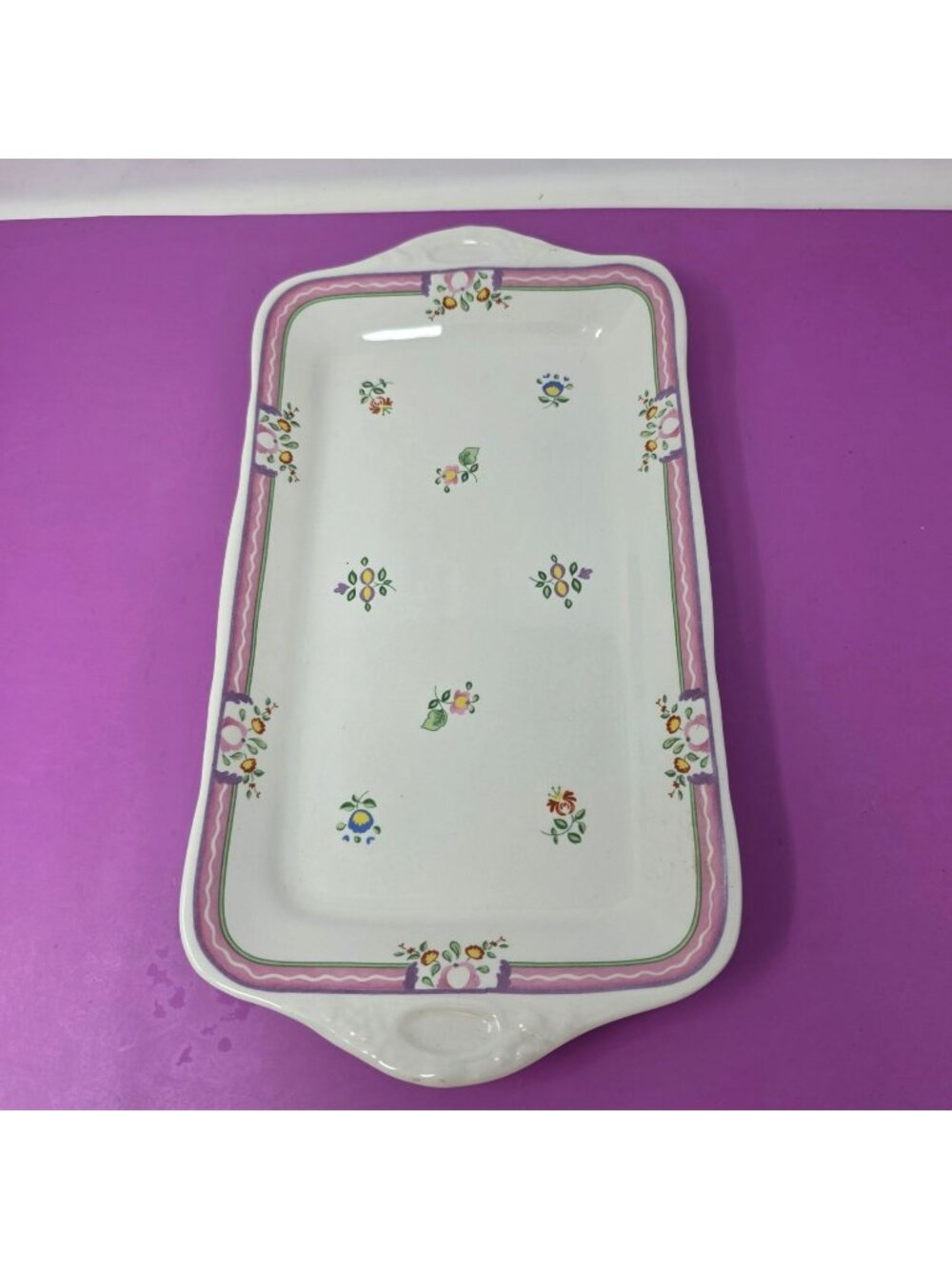 Laura Ashley Alice Serving Tray Rectangular Floral Pink & Green Made In England